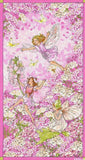 RARE Pink Petal Flower Fairies Cotton Quilt Fabric Panel by Michael Miller 23" x 43"