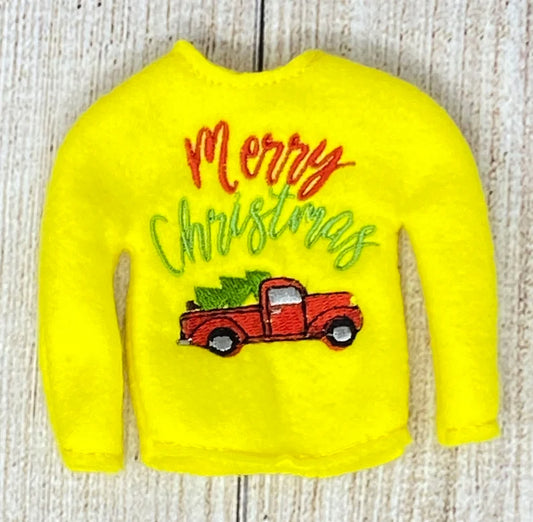 Merry Christmas Red Truck Elf Sweater, Doll Clothing, Christmas Elf, Elf Props