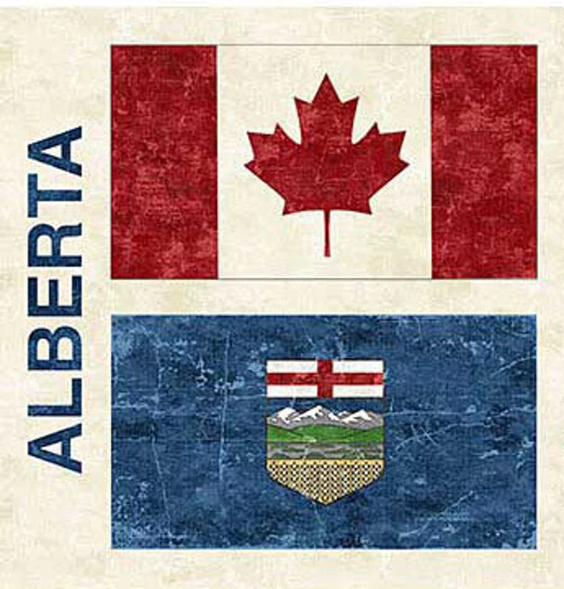 Alberta Provincial Fabric Panel 42"x16", Alberta Flag, Canada Flag, Northcott Fabric