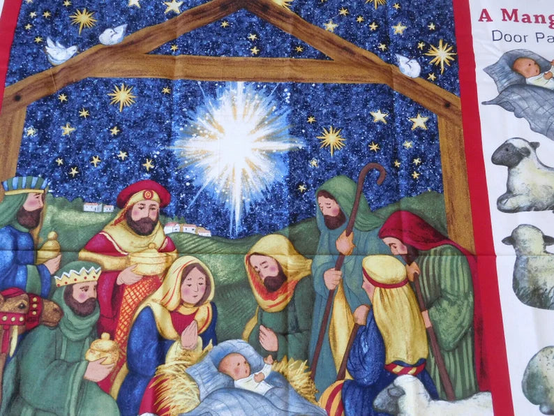 Manger Scene Door Panel 27" x 41", Nativity Scene, Mary Joseph Sheep Manger