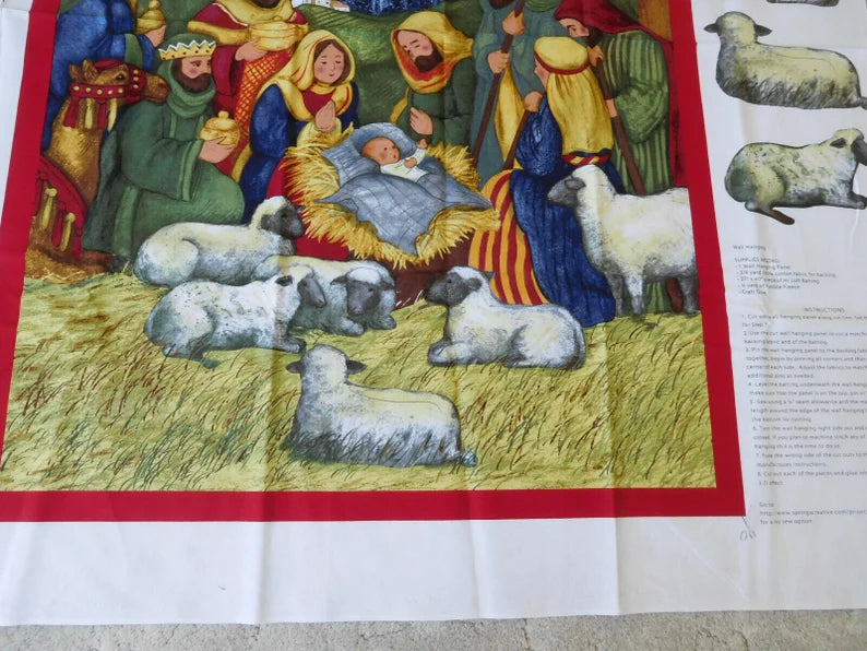 Manger Scene Door Panel 27" x 41", Nativity Scene, Mary Joseph Sheep Manger