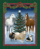 Christmas Horse Fabric Panel 36"x43", RARE Horse fabric, Horses and Sheep at Christmas