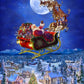 Santa's Flight Christmas Panel 31"x44", Hoffman Christmas Fabric Panel, Santa Reindeer Presents Sleigh