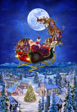 Santa's Flight Christmas Panel 31"x44", Hoffman Christmas Fabric Panel, Santa Reindeer Presents Sleigh