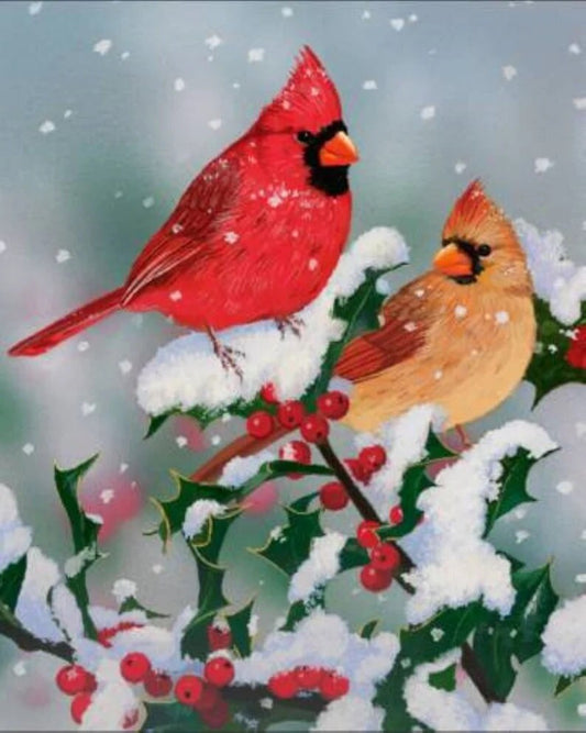 Winter Companions Fabric Panel 36"x44", Cardinal Branch AL-3546 Fabric Panel by David Textiles