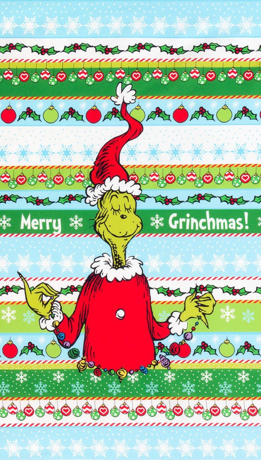 Grinch Christmas Fabric Panel 23" x 43", Merry Grinchmas Fabric Panel