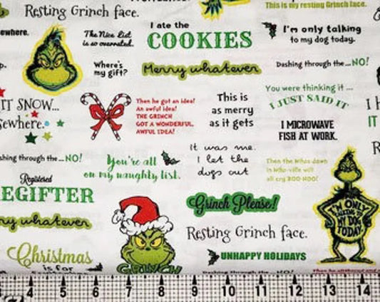 Grinch Merry Grinchmas 1/2 yard, How the Grinch Stole Christmas, 100% Quilt Shop Cotton, Fabric by the Yard, Robert Kaufman