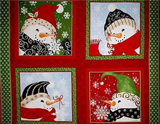 Imagine Snowmen Panel 35'x43', Four Snowmen Wall Hanging Pillow Quilt