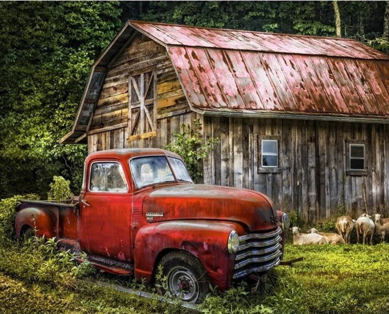 Red Truck Fabric Panel 43"x36", Chevrolet 3600 Truck Fabric, David Textiles