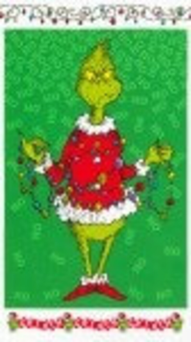 Grinch Panel 24"x44", How the Grinch Stole Christmas, 100% Quilt Shop Cotton, Fabric by the Yard, Robert Kaufman