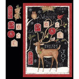 Peace Deer Fabric Panel 36"x42", Christmas Fabric Panel, Christmas Quilt