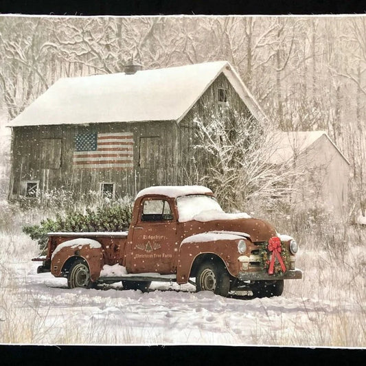 Winter Old Truck Panel 42"x36", Christmas Memories Fabric Panel, Riley Blake