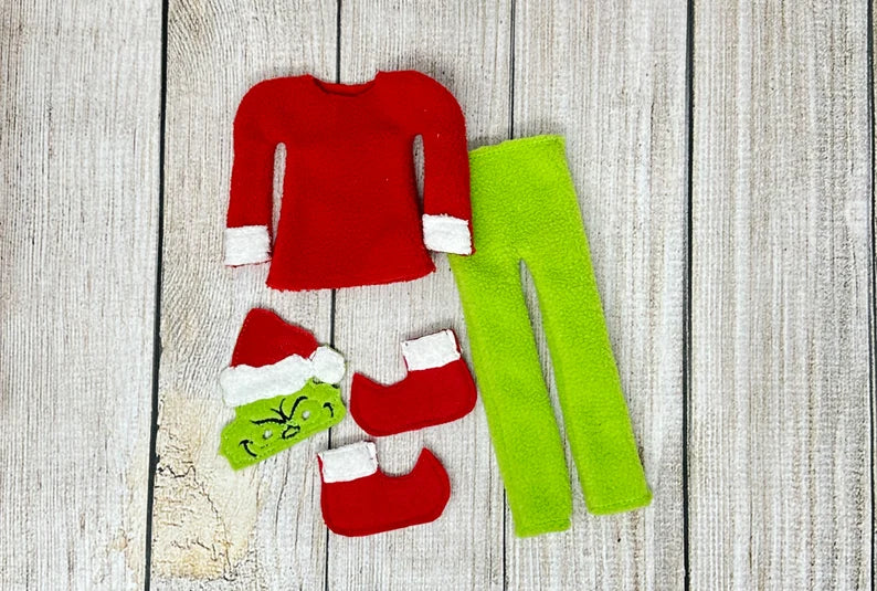 Elf Sweater Mask Pants Boots, Elf Outfit Slippers, Doll Clothes, Christmas Elf, Elf Props