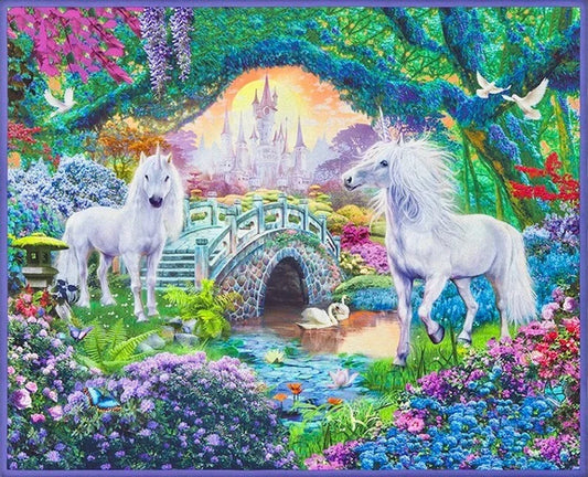 Sweet Fantastic Unicorn Scenic Panel by Robert Kaufman 36"x44", Digitally Printed, Realistic Unicorn fabric, Picture This