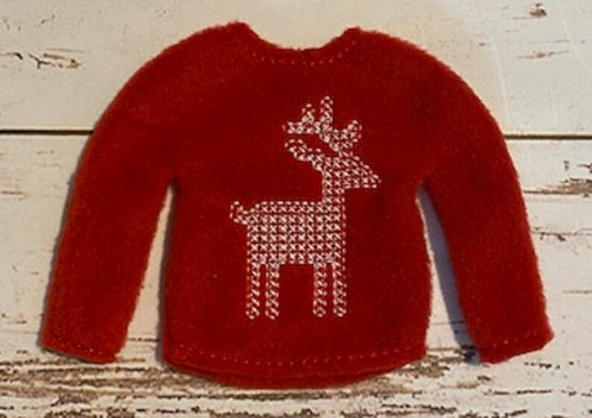 Elf Doll Christmas Sweater, Elf Christmas Clothing, Deer Cross Stitch, Props Clothing