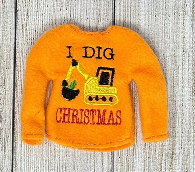 I Dig Christmas Sweater, Christmas Clothing, Construction Elf Props, Digger with Christmas Tree