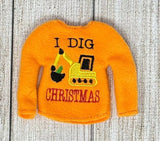 I Dig Christmas Sweater, Christmas Clothing, Construction Elf Props, Digger with Christmas Tree