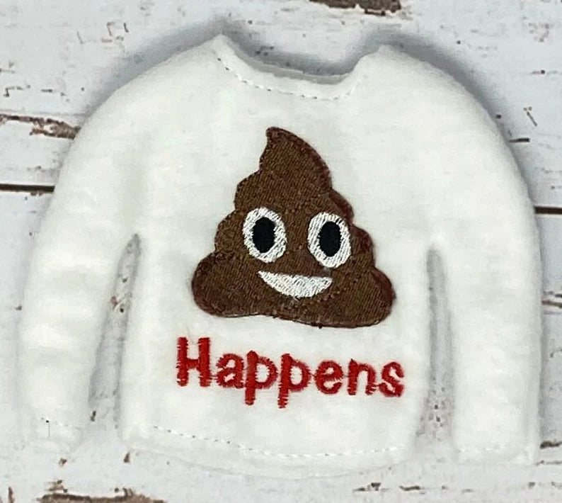 Poop Happens Elf Doll Sweater, Poop Elf Clothing, Christmas Elf, Elf Props