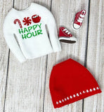 Happy Hour Sweater Skirt Sneakers, Candy Cane Hot Chocolate Peppermint Candies, Elf Doll Sweater, Elf Clothing, Christmas Elf, Elf Props